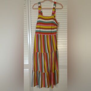 J Crew Colorful Awning Stripe Cotton Knit Maxi Sundress Beach Dress Pockets L